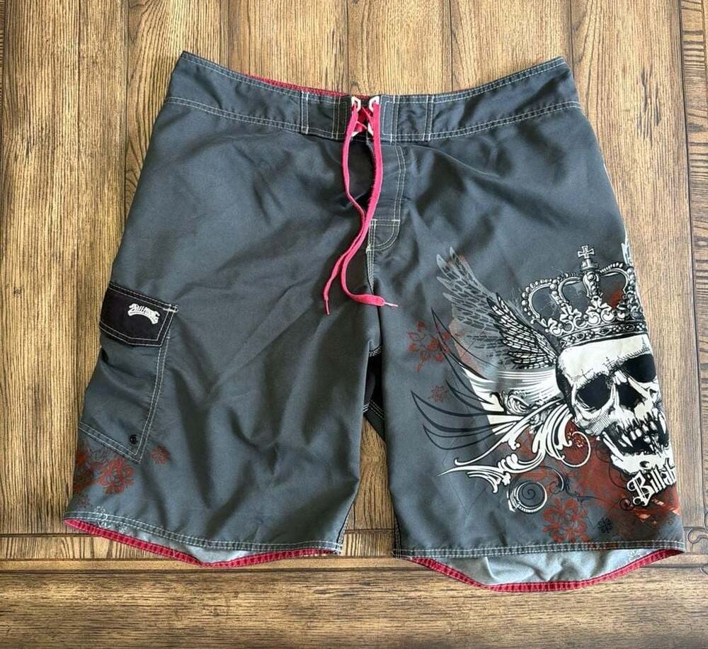Billabong Men's Board Shorts Crowned Skull Graphic Grey Size 40